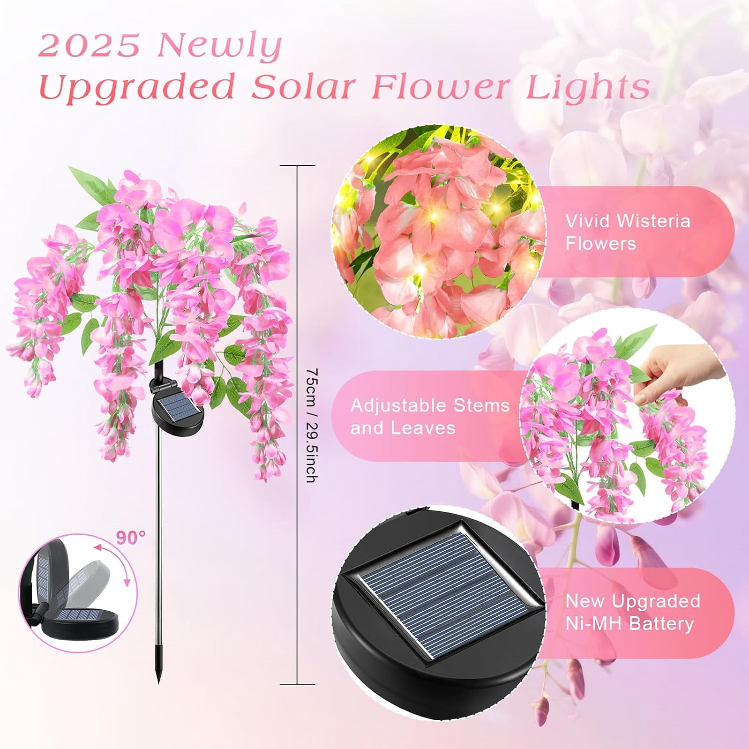 Ninonly 2 Pack Solar Garden Lights Outdoor, 2 Lighting Modes Solar Wisteria Flowers Lights Outdoor Waterproof for Landscape Courtyard Lawn Decor