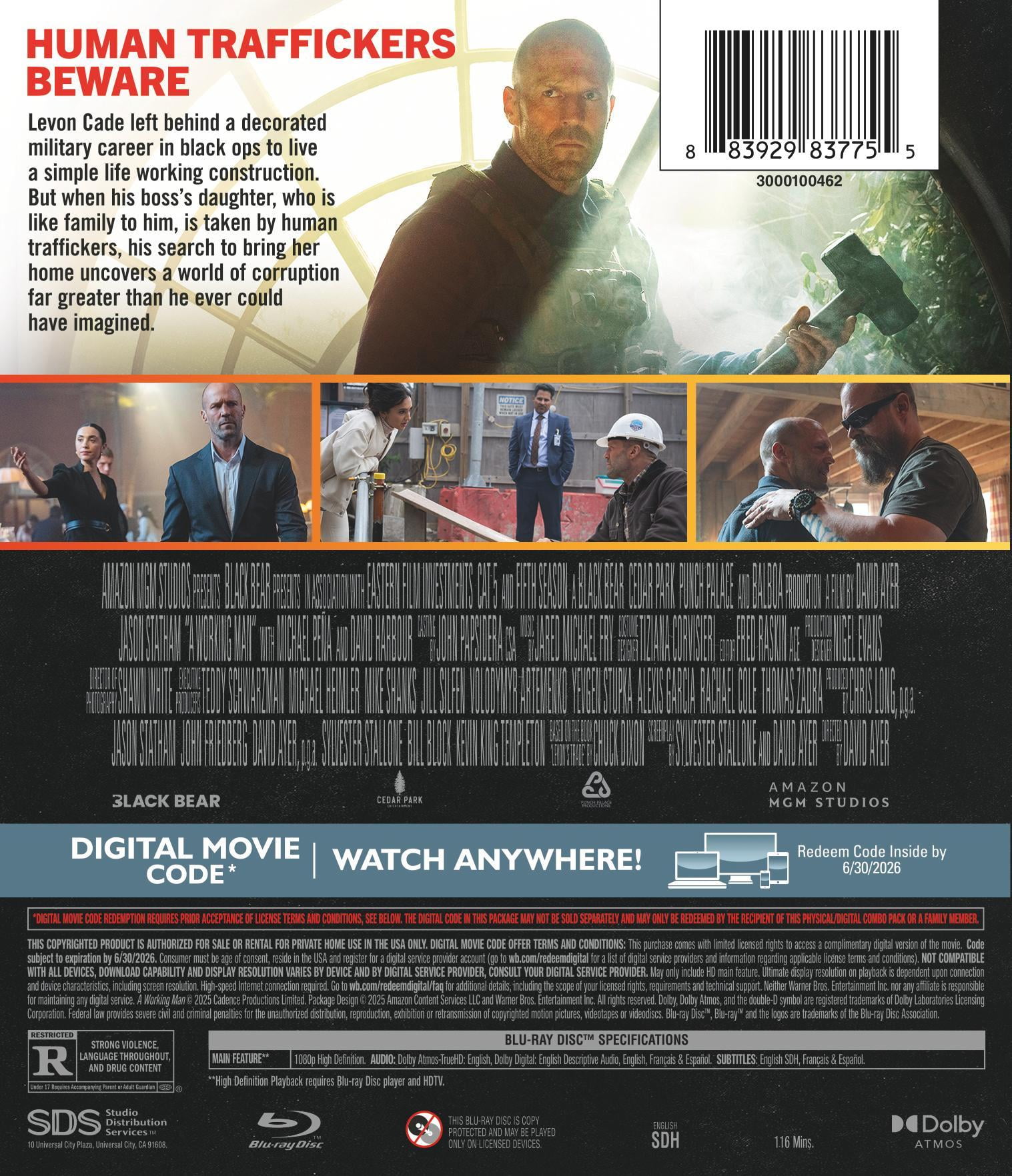 SDS A Working Man Blu-ray Digital Copy Action Thriller Rated R