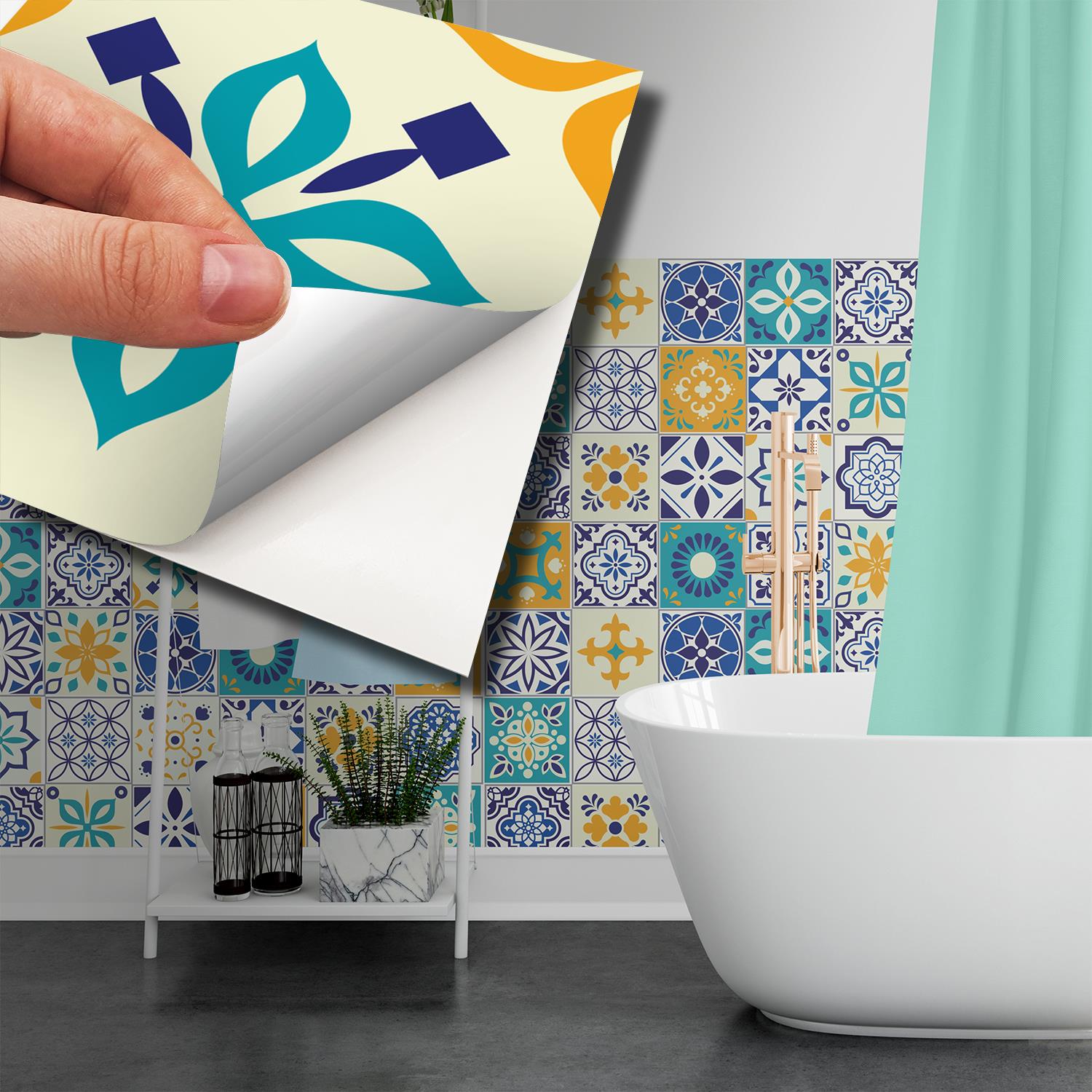 Walplus Peel and Stick Backsplash Canary Spanish Mix Wall Tile Decals