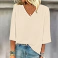 thumbnail image 4 of KBZDBZC Tshirts Shirts for Women Women's Solid Color Fashion Casual V Neck Three Quarter Sleeve Tops Women T Shirt Blouses Womens Casual Blouse(Beige,XXL), 4 of 4