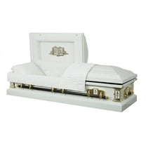 Overnight Caskets White Cross Metal Funeral Casket White with White Velvet Interior - Premium 18 Gauge Steel