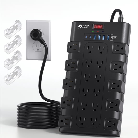 Power Strip Surge Protector with 22 AC Outlets and 6 USB Charging Ports, 2100 Joules, 5.5Ft Heavy Duty Extension Cord for Home, Office, Dorm, Gaming Room, Black