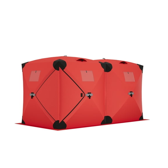 Pop Up Ice Fishing Tent Insulated Ice Fishing Shelter 140"x70.8"x79" Portable Hub-Style Shelter Shanty Windproof and Warm for 6 to 8 Persons, Includes Anchors, Ropes & Carry Bag