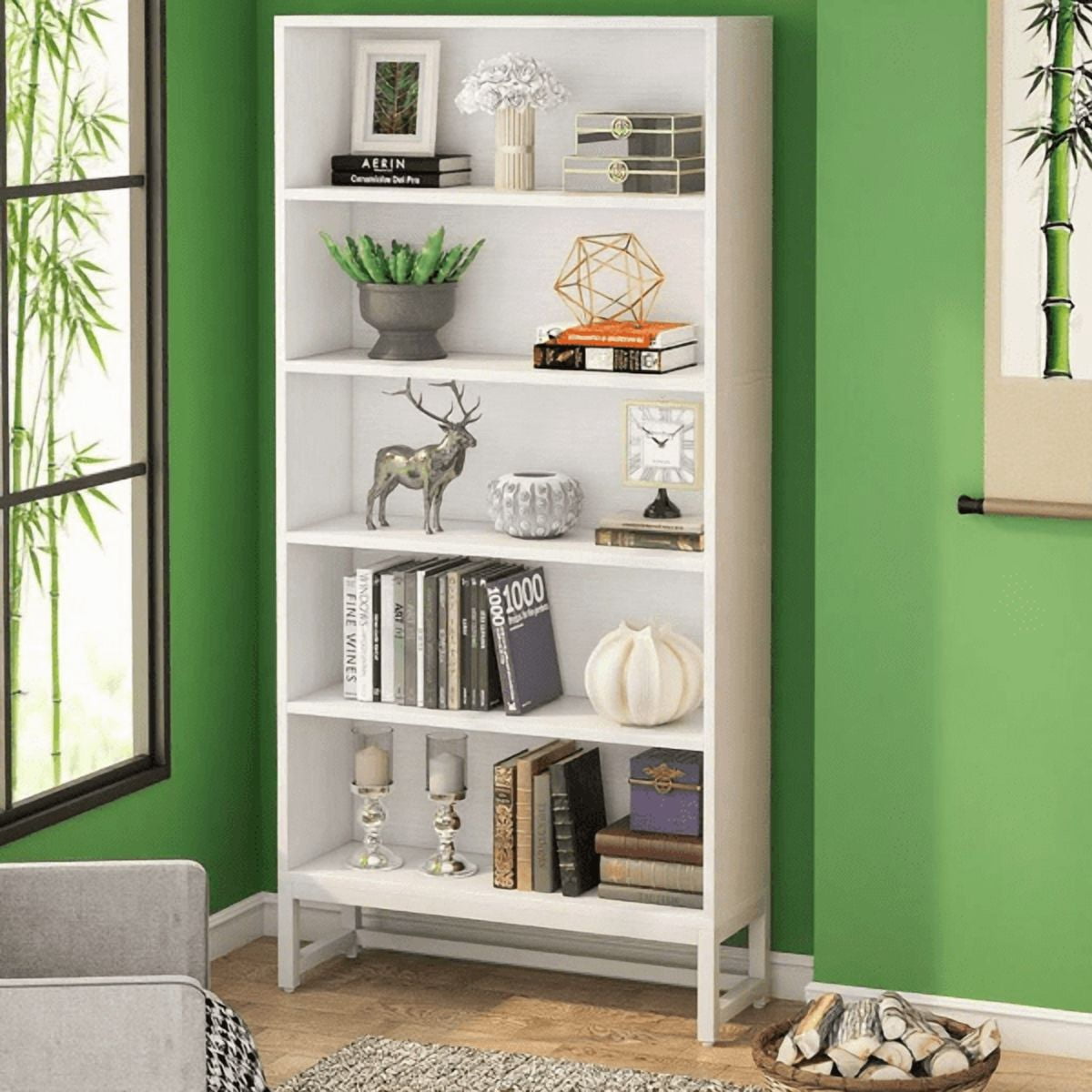 5-Tier Heavy-Duty Bookshelf, 529lb Total Capacity, Anti-Tip Kit & Adjustable Feet, for Living Room/Library/Home Office
