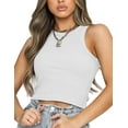 thumbnail image 7 of Anyfit Wear Women's Round Neck Basic Crop Top Summer Rib-Knit Solid Tank Top White Small, 7 of 7