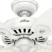 Hunter 42 inch Indoor Ceiling Fan with LED Lights - White Ceiling Fan with Pull Chain, For Bedroom or Living Room, Standard Mount, No Remote, 5 Blades, Includes Bulbs - Builder 52105, Snow White