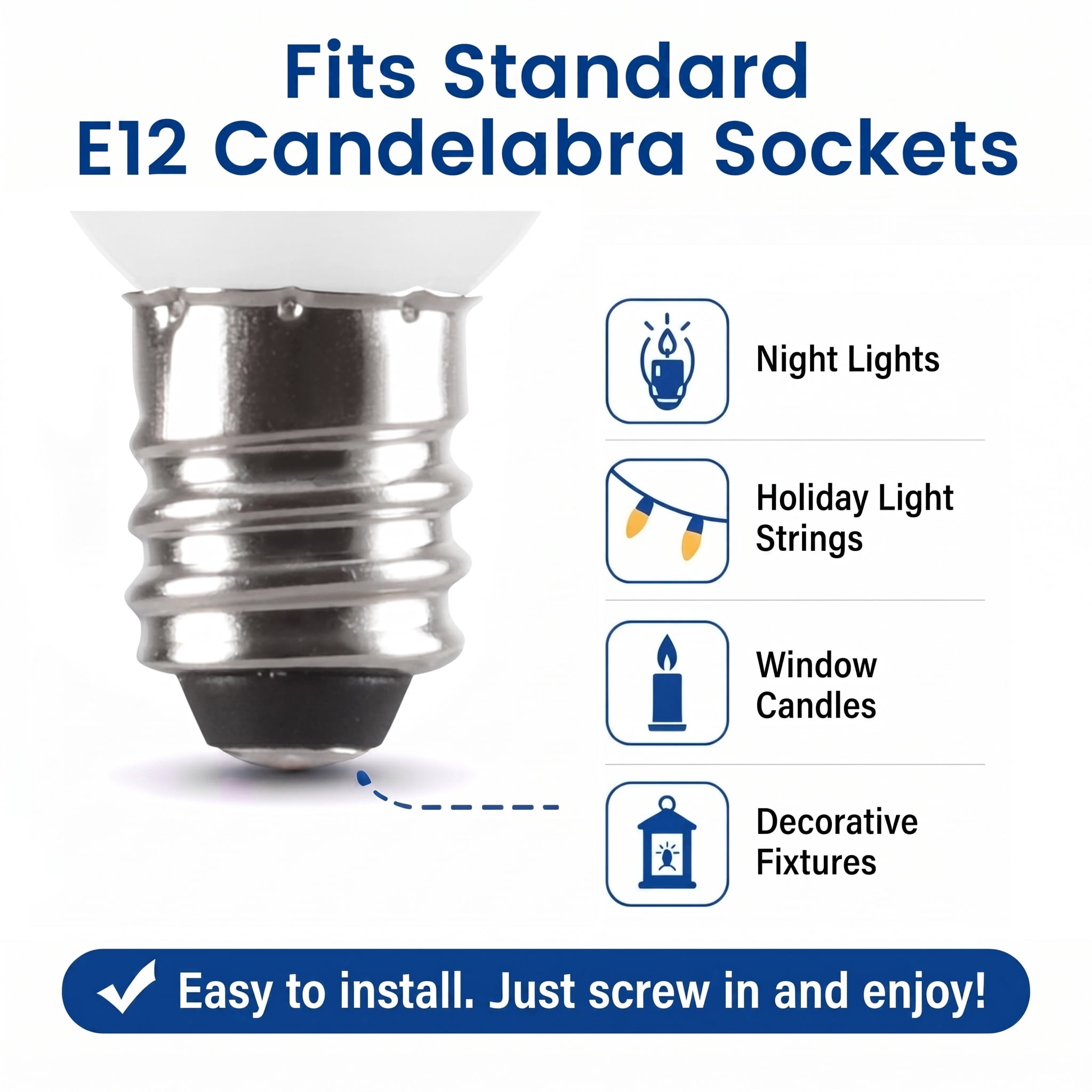 (4 pack) Great Value LED C7 Decorative Light Bulbs, Soft White 2700K, E12 Candelabra Base, 0.8W, 4-Pack