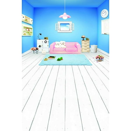 Image of ABPHOTO Polyester Wedding Indoor Room Scene Wooden White Floor Blue Wall Ceiling 3D 5x7ft Studio Photography Backdrops