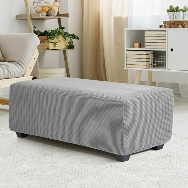 SNNROO Housse Extensible pour Pouf d'Intérieur, Jacquard, Rectangulaire, Housse de Repose-Pieds, Gris Foncé, Très Grand