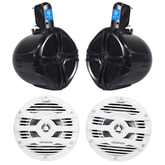 (2) Kenwood KFC-1653MRW 6.5" 600w Marine Boat Speakers+(2) 8" Wakeboard Speakers