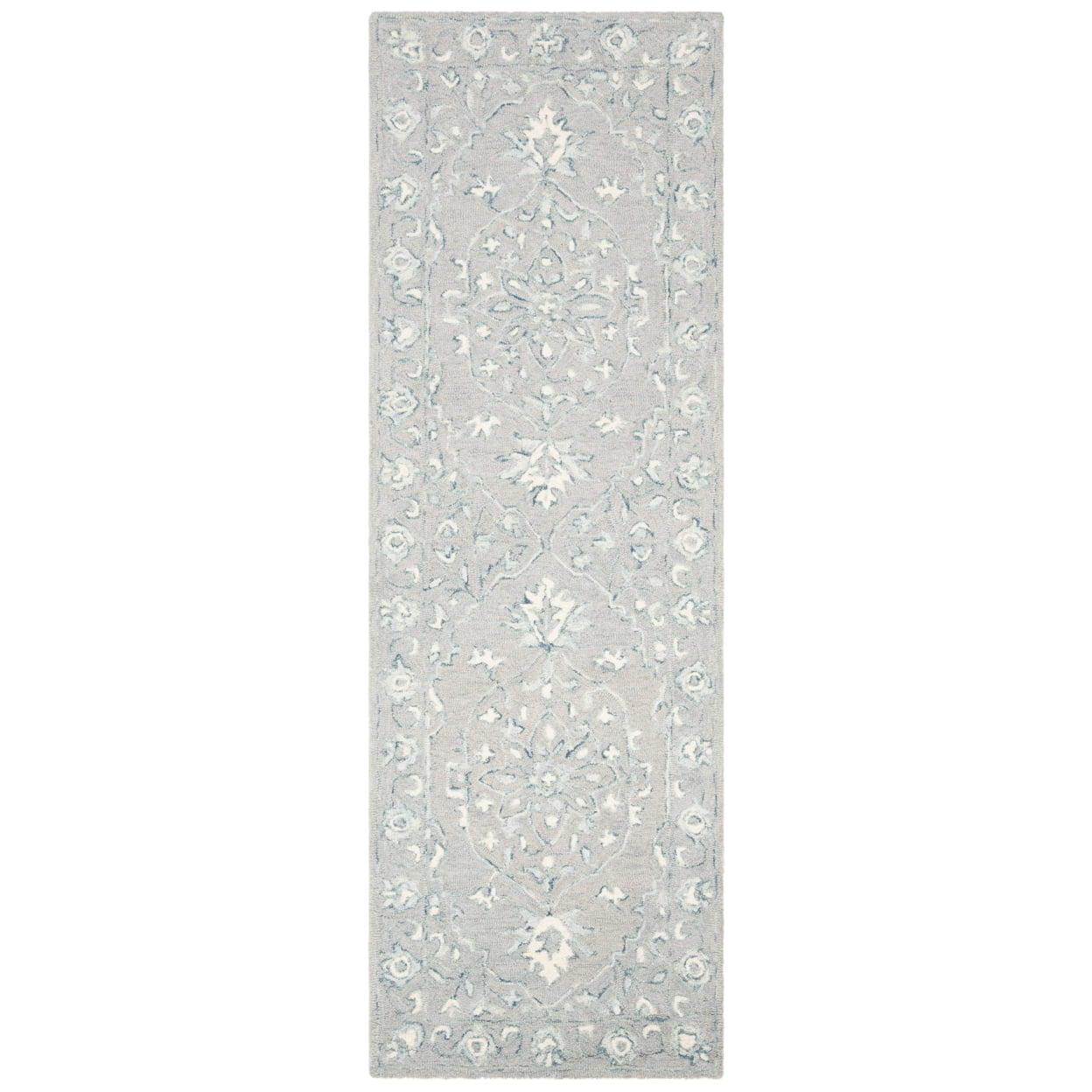 SAFAVIEH Micro-Loop Britton Floral Bordered Wool Area Rug, Light Grey/Ivory, 9' x 12'
