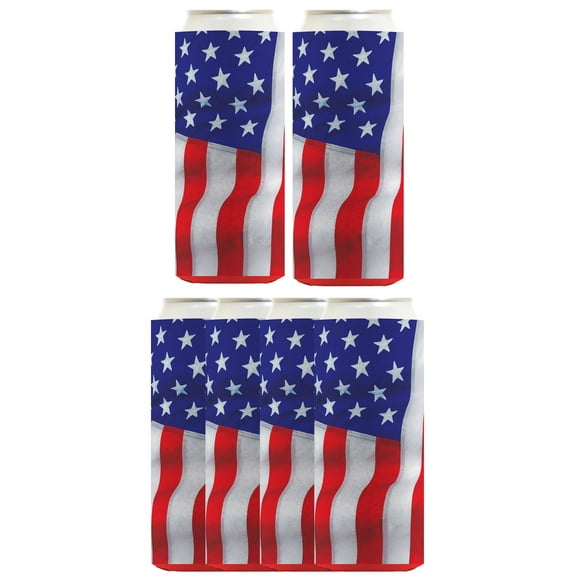 July 4th Accessories USA Flag Waving Vertical 6-Pack Ultra Slim Can Drink Sleeves