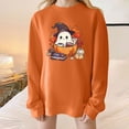 thumbnail image 2 of Olyvenn Women Halloween Sweatshirt Oversized Crewneck Fleece Pullover Sweatshirts Long Sleeve Cute Y2k Ghost Graphic Sweat Shirts Orange XXXL, 2 of 4