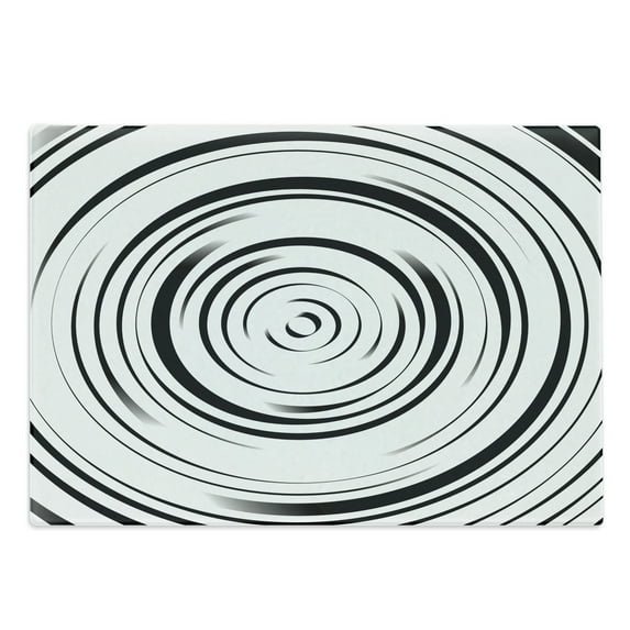 Spires Cutting Board, Hypnotic Radial Concentric Interlace Circles with Lines Print, Decorative Tempered Glass Cutting and Serving Board, Large Size, Black White, by Ambesonne