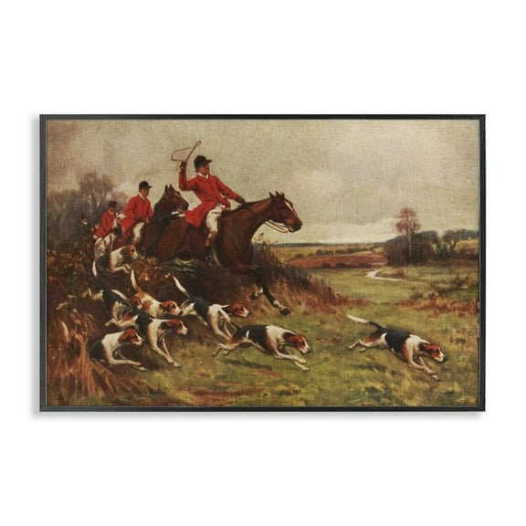 Stupell Industries Hunting Dogs in Countryside People Painting Black Framed Art Print Wall Art, 18 x 12