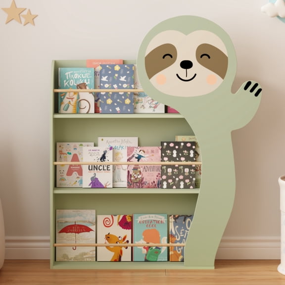 Sloth Kids Bookshelf,Wooden Nursery Bookshelf,Cute Animal Design Book Display Rack for Playroom,Bedroom & Reading Corner