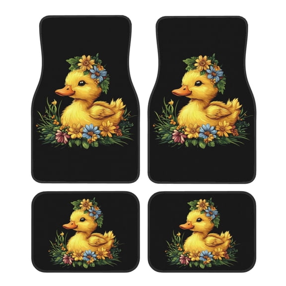 KAKALAD Cartoon Little Duck Floral Wreath Car Floor Mats 4PC Set Carpet Protection, Universal Fit for Car SUV VA & Truck, Vehicle Front & Rear