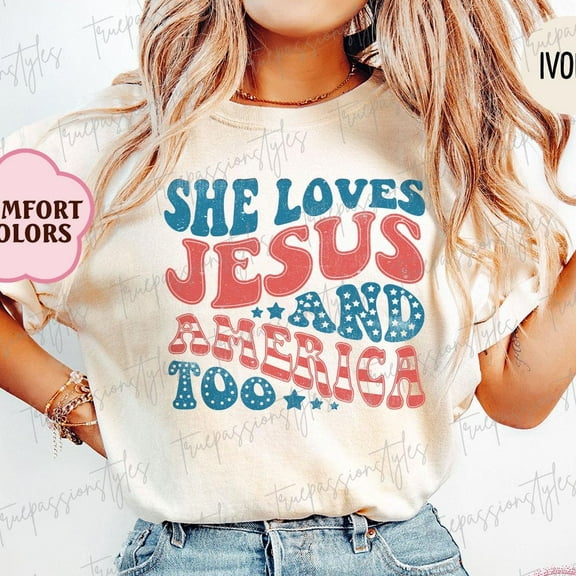 DOPASHIRT Retro Usa Shirt, Patriotic Christian Tshirt, Independence Day Tee, She Loves Jesus And America Too, 4Th Of July Shirt S00623 Unisex S-5XL Hot Trending Shirt, Vintage Birthday Gift