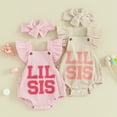 thumbnail image 3 of Gupgi Newborn Girl Ruffle Romper Baby Fly Sleeve Embroidery Letters Romper Shorts Summer Bodysuit with Hairband, 3 of 9