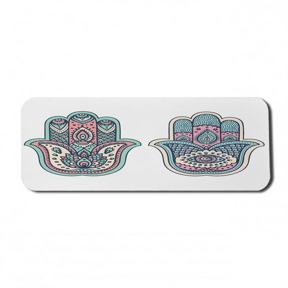 Hamsa Computer Mouse Pad, Hamsa Hand Motif Bohemian Female for Misfortune Print Evil Eye and Lotus, Rectangle Non-Slip Rubber Mousepad Large, 31" x 12" Gaming Size, Pink Blue, by Ambesonne