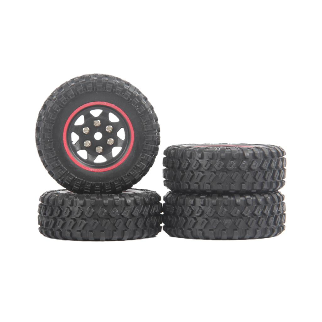 4PCS Plastic Black 6-Spoke Wheel Rims and 4Pieces RC Tyres Upgrade Parts 
