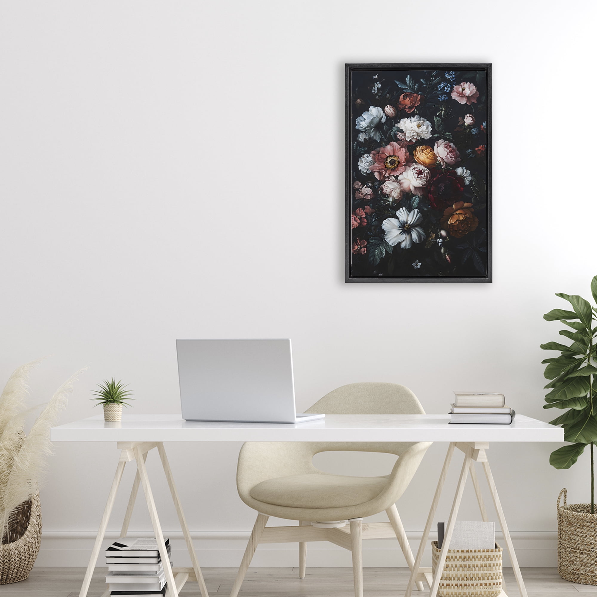 Stupell Industries Midnight Garden Velvet Florals Black Framed Floater Canvas Wall Art, design by Creative Studio