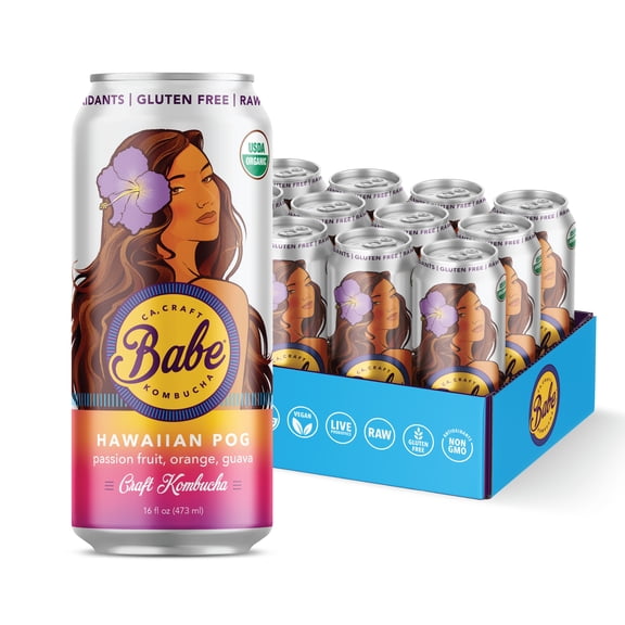 Babe Organic Craft Kombucha, Hawaiian POG, Vegan Friendly, USDA Certified Organic, Gluten Free, 16oz (Pack of 12)