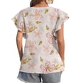 thumbnail image 4 of Hauts d'Été Grande Taille pour Femmes Mode Décontractée Col Rond à Volants Manches Courtes Imprimé Pull Blouse Col en V T-Shirt Femmes en Solde, 4 of 6