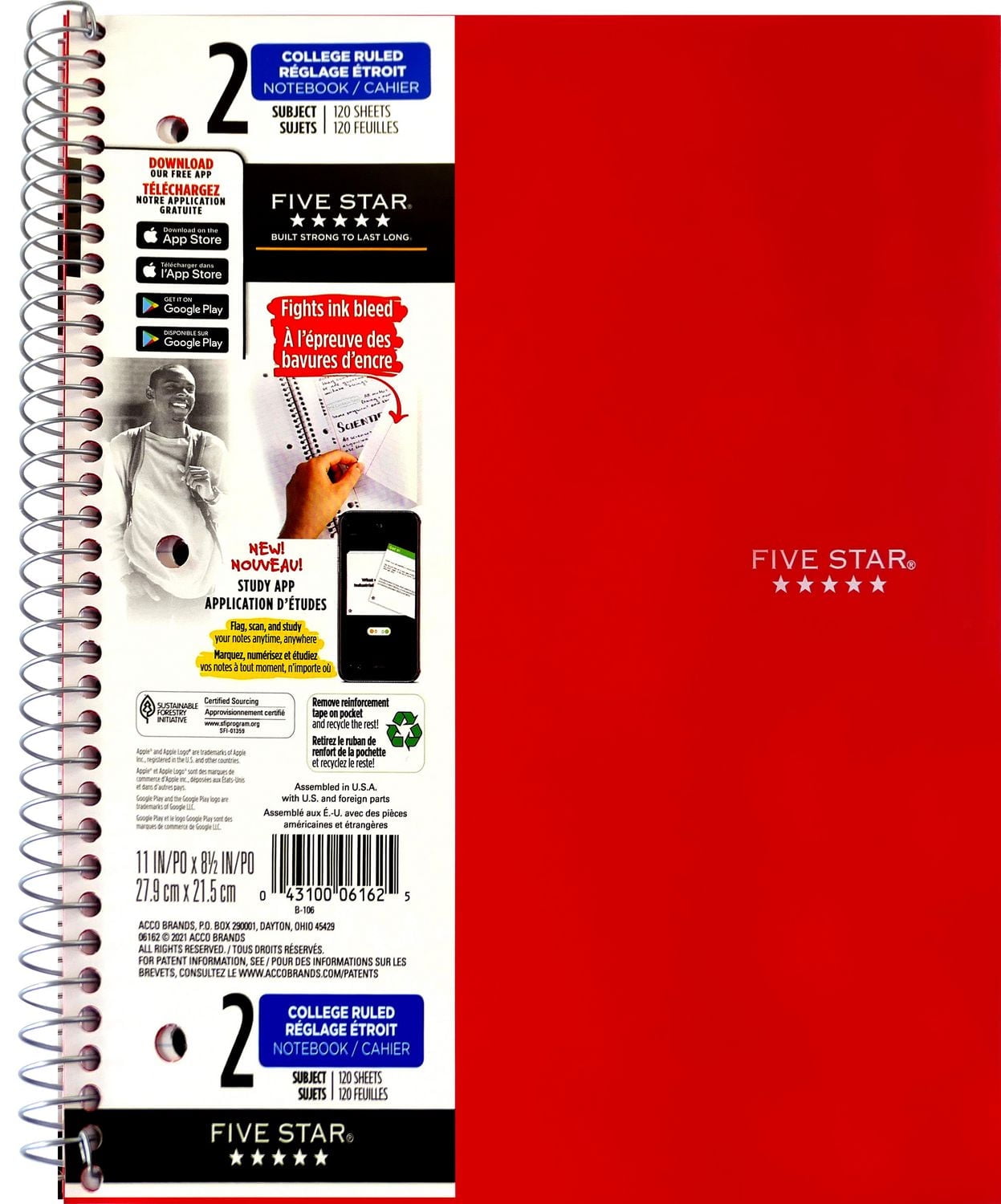Five Star 2 Subject Notebook 240pg 11",12 pack