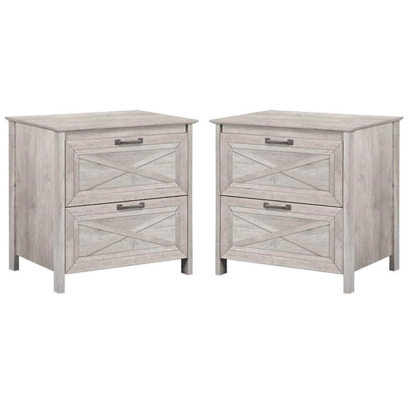 Home Square Wood 2 Drawer Lateral Filing Cabinet in Washed Gray - Set of 2