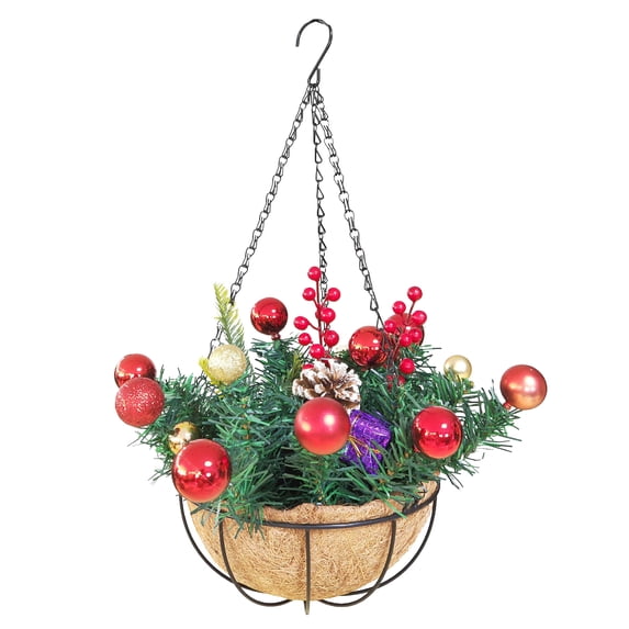 Artificial Hanging Basket Christmas Hanging Baskets Large Capacity Uv Resistance Coconuts Iron Christmas Outdoor Holiday Decorations