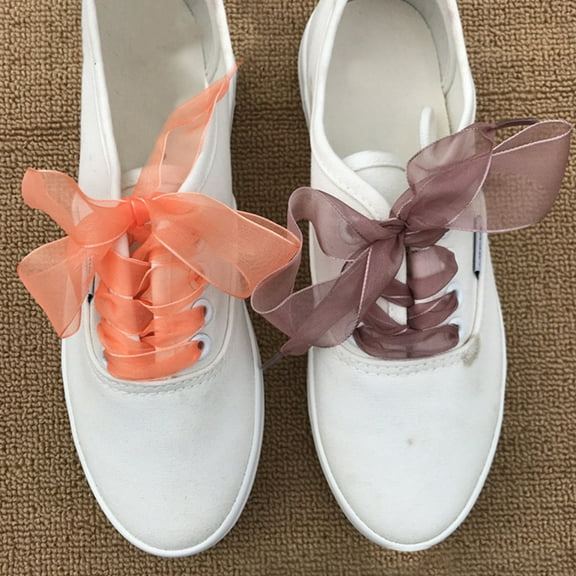 SPRING PARK 1pair 2.5cm Flat Silk Ribbon Shoelaces Shoe Laces Sneaker Sport Shoes Lace