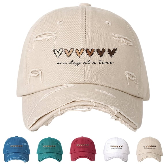 WHEANG Distressed Baseball Cap with 6 Small Heart Patterns Adjustable Unisex Dad Hat Summer Outing Travel Cotton Cap Retro Style Casual Sports Hat for Men Women White 2026 Sales Under $1