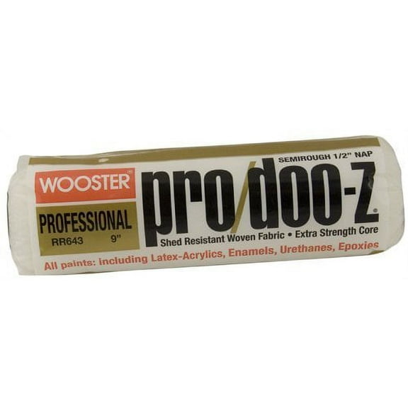 Wooster Brush RR643-9 Pro/Doo-Z Shed Resistant Paint Roller, 1/2 in Nap, 9 in L, Woven Fabric Cover, 9 Inch