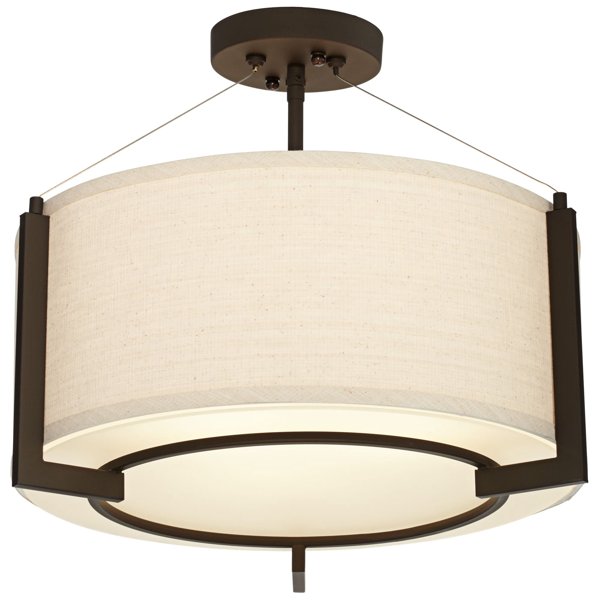 Possini Euro Design Stinson Modern Ceiling Light Semi Flush Mount Fixture 17 1/4" Wide Bronze 3-Light Linen Drum Shade for Bedroom Kitchen Living Room