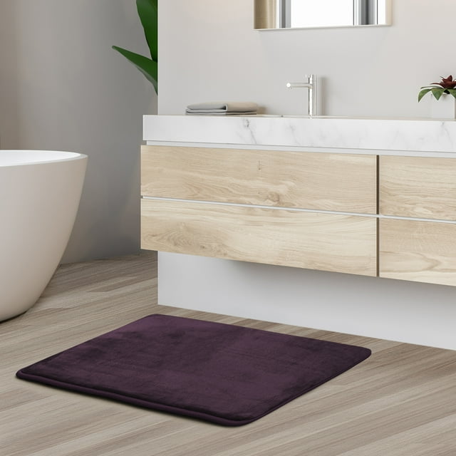 1 Small Clara Clark Bath Mat Bathroom Rug - Absorbent Memory Foam Bath Rugs - Non-Slip, Thick, Cozy Velvet Feel Microfiber Bathrug, Plush Shower, Toilet-Floor Bathmats Carpet - Purple - 17"x24"