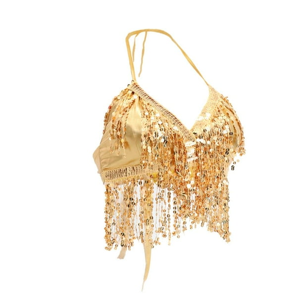 Traje de danza del vientre latino para mujer Trajes de rendimiento Sujetador dorado