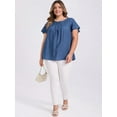 thumbnail image 2 of DARING DIVA Women's Plus Crew Neck Ruffle Casual Blouse 4X Dark Blue, 2 of 5