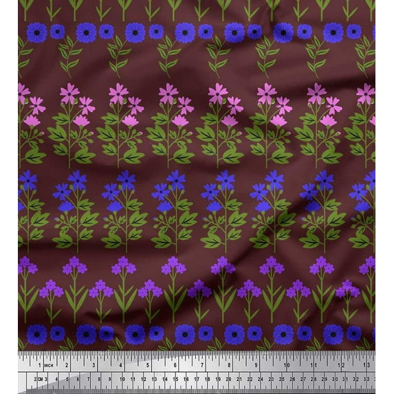 Soimoi Poly Georgette Fabric Leaves & Floral Clip Art Print Sewing Fabric Yard 42 Inch Wide