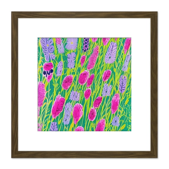 Abstract Lavender Flower Meadow in Bloom Modern Painting Square Wooden Framed Wall Art Print Picture 8X8 Inch