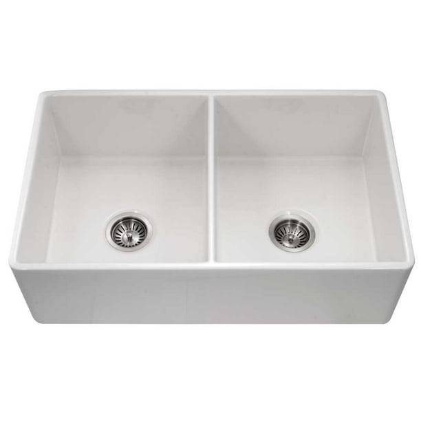 Houzer Platus Fireclay A Front Or Undermount Double Basin 33 Kitchen Sink White Com Houzer Platus Fireclay A Front Or, White Acrylic Farmhouse Sink