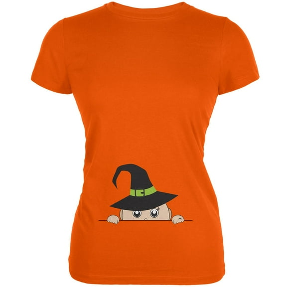 Halloween - Peeking Baby Witch Orange Juniors Soft T-Shirt - Medium