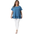thumbnail image 3 of DARING DIVA Women's Plus Crew Neck Short Sleeve Loose Fit Flowy Blouse Top 2X Blue, 3 of 6