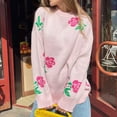 thumbnail image 2 of WRKEKC Women's Colorful Rose Knit Pullover Sweater Crewneck Long Sleeve Fall Winter Casual Loose Fit Floral Design Unique Womens Sweater, 2 of 10
