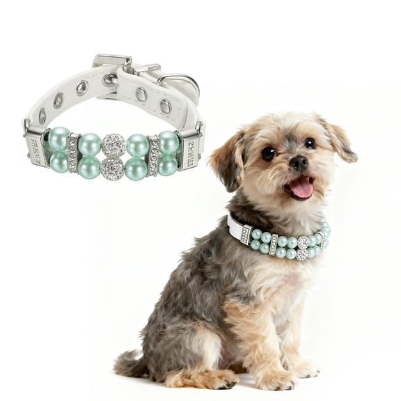 Uxcell Pearl Dog Collar, Bling Pearl Cat Collar Fancy Crystal Rhinestone Luxury Beaded Pet Cute Wedding Necklace Gift Diamond, (Green, XS), Intended for Teacup /Puppies/Kitten/Small Pet