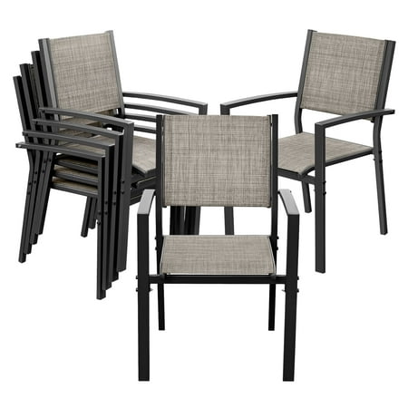Devoko 6 Pieces Patio Dining Set Outdoor Furniture Set 6 Stackable Textilene Armchairs, Light Gray, Steel