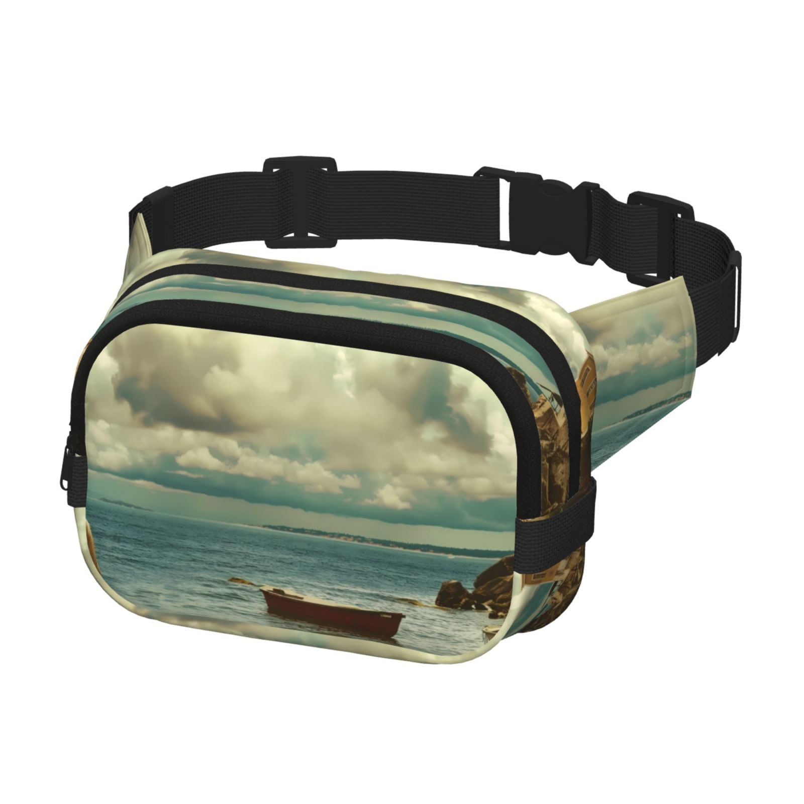 Picia Serene Coastal Blue Sky Print Square Double-Layer Waist Bag Mini Adjustable Waist Belt Bag Exercise Running Travel Hiking