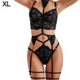 thumbnail image 1 of Conjunto de lencería de encaje sexy para mujer Liguero Sujetador Panty Bralette Ropa interior, Negro, XL kenally XX000166-12, 1 of 7