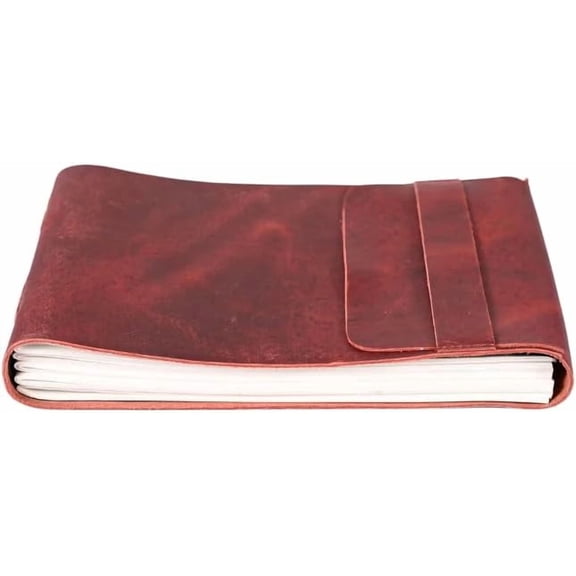 RusticVintage Leather Drawing Journal Daily Travel Diary, Antique Handmade Vintage Bound Rustic Writing Notebook, Genuine Leather- Quality Unlined/Blank Cream Paper, Art Sketchbook, 7x10 Inches-Red