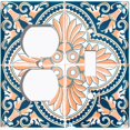 thumbnail image 4 of Metal Light Switch Plate Cover Peach Blue Floral Tile Pattern TIL023, 4 of 13